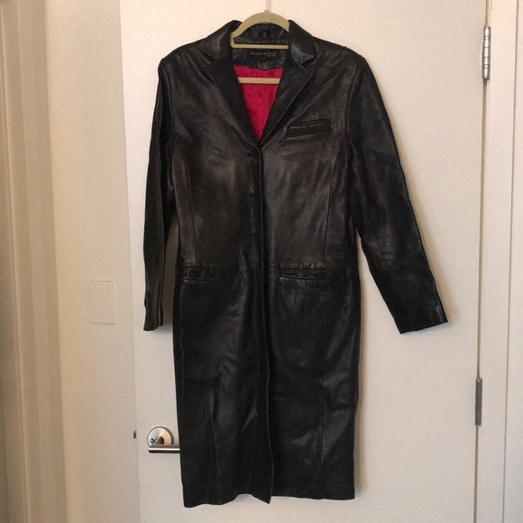 Kenneth Cole black leather knee-length coat M